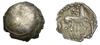British Iron Age, ICENI, Uninscribed issues, silver Unit, Punk Head type, male head right with herringbone hair,...