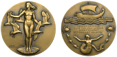 FRANCE, Amphitrite, 1939, an Art Déco bronze medal by G. Guiraud, naked female representing Amphitrite standing...