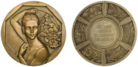 FRANCE, Femme avec Fleurs [Woman with Flowers], c. 1930, an Art Déco bronze medal by R. Cochet, female with head...