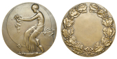 BELGIUM, Reconnaissance, 1936, an Art Déco bronze award medal by A. Mauquoy for Fisch, semi-naked female seated on...