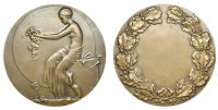 BELGIUM, Reconnaissance, 1936, an Art Déco bronze award medal by A. Mauquoy for Fisch, semi-naked female seated on...