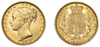 Victoria (1837-1901), Sovereign, 1872, shield rev., die no. 100 (Hill 47; S 3853B). Lustrous, mint state [Graded by...