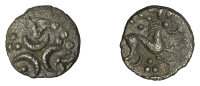 British Iron Age, ICENI, Uninscribed issues, silver Half Unit, Three Crescents type, three solid crescents...