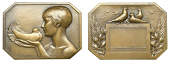 FRANCE, Colombophilie [Pigeon Racing], 1937, an octagonal Art Déco bronze award plaque by F.-P. Lasserre, girl...