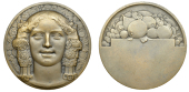 FRANCE, Abondance [Abundance], 1930, an Art Déco bronze award medal by P.-A. Morlon, facing head of young female on...