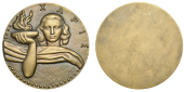 FRANCE, Chiaris, c. 1945, a uniface Art Déco bronze medal by G. Guiraud, facing head of female holding a flaming...