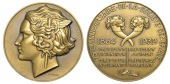 FRANCE, 75ème Anniversaire de la Société Générale, 1939, an Art Déco bronze medal by P. Turin, female bust...