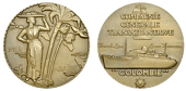 FRANCE, Compagnie Générale Transatlantique, Lancement de SS Colombie, 1950, a bronze medal by M.-F. Renard, robed...