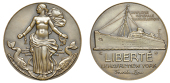 FRANCE, Compagnie Générale Transatlantique, Lancement de restauré  SS Liberté, 1950, an Art Déco bronze medal...