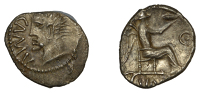 British Iron Age, CATUVELLAUNI, Cunobelin (AD 8 - 41), silver Unit, Spiky type, head left with spiky hair, camv...