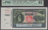 Banco Nacional Ultramarino, Angola, printers archival specimen 5 Mil Reis, 1 March 1909, serial number range 240001...