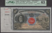 Banco Nacional Ultramarino, Angola, printers archival specimen 20 Mil Reis, 1 March 1909, serial number range 80001...