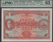 Banco Nacional Ultramarino, Angola, printers archival specimen 50 Escudos, 1 January 1921, serial number range...
