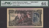 Banco de Angola, specimen 10 Angolares, 1 January 1947, no serial number, red SPECIMEN overprint, four tiny...