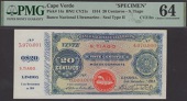 Banco Nacional Ultramarino, Cape Verde, printers archival specimen 20 Centavos, 5 November 1914, serial number range...