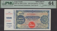 Banco Nacional Ultramarino, Cape Verde, printers archival specimen 20 Centavos, 5 November 1914, serial number range...