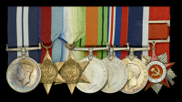 A rare Second War Arctic Convoys D.S.M. group of seven awarded to Able Seaman H. J. Woodward, Royal Navy, who killed...