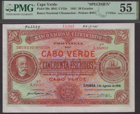 Banco Nacional Ultramarino, Cape Verde, printers archival specimen 50 Escudos, 1 August 1941, serial number range...
