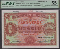 Banco Nacional Ultramarino, Cape Verde, printers archival specimen 50 Escudos (2), 1 August 1941, serial number...