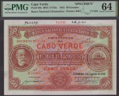Banco Nacional Ultramarino, Cape Verde, printers archival specimen 50 Escudos (2), 1 August 1941, serial number...