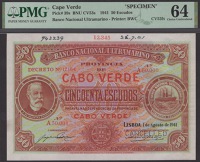 Banco Nacional Ultramarino, Cape Verde, printers archival specimen 50 Escudos (2), 1 August 1941, serial number...