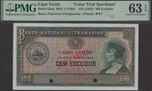 Banco Nacional Ultramarino, Cape Verde, colour trial 100 Escudos, ND (1945), no serial number, red SPECIMEN...