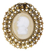 Of Nelson interest: An early 19th century hardstone cameo brooch, the oval agate cameo depicting the profile of...