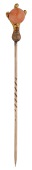 A 19th century coral stickpin, modelled as an eagle’s claw grasping a Corallium Rubrum bead, mounted in gold,...
