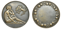 FRANCE, Jeune femme aux colombes [Young Woman with Doves], c. 1925, an Art Déco bronze award medal by C.-L.-L....
