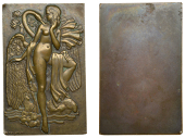 FRANCE, Léda et le Cygne [Leda and the Swan], 1934, a uniface bronze Art Déco plaque by R. Pelletier, Leda in the...