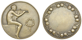 FRANCE, Femme jouant de l'aulos [Female Playing the Aulos], 1924, an Art Déco bronze award medal by C.-L.-L....