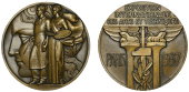 FRANCE, Exposition International des Arts et Techniques, Paris, 1937, an Art Déco bronze medal by P. Turin, male...