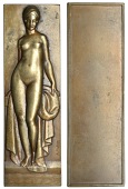FRANCE, Baigneuse [Bather], 1927, a uniface Art Déco bronze plaque by P. Turin for Canale, naked female Venus...