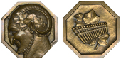 FRANCE, Tête de faune [Head of a Faun], c. 1935, an octagonal Art Déco bronze plaque by P. Turin, head of male...