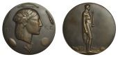FRANCE, Nike, 1924, an Art Déco bronze medal by P.-M. Dammann for Arthus-Bertrand, head of Nike to right with...