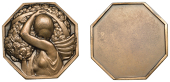 FRANCE, Porteuse de fleurs [Flower Bearer], 1926, a uniface octagonal Art Déco bronze plaque by P. Turin, female...