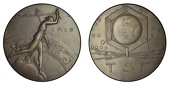 FRANCE, Télégraphie sans Fil [Wireless Telegraphy], 1927, an Art Déco bronze medal by P.-M. Dammann, robed figure...
