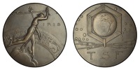 FRANCE, Télégraphie sans Fil [Wireless Telegraphy], 1927, an Art Déco bronze medal by P.-M. Dammann, robed figure...