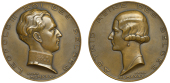 BELGIUM/FRANCE, Le roi Léopold III et la reine Astrid, 1935, a bronze medal by P. Turin, bust of Léopold right,...