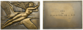 FRANCE, Aviation, 1931, an Art Déco bronze plaque by R. Delamarre, naked female with flock of birds in flight to...