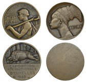 BELGIUM, Exposition Universelle et Internationale, Brussels, 1935, a pair of Art Déco bronze medals, viz. Les...