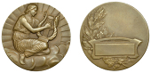 FRANCE, Femme avec lyre [Woman with Lyre], c. 1930, an Art Déco bronze award medal by E. Fraisse, female crouching...