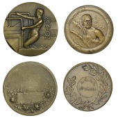 FRANCE, Natation [Swimming], c. 1930, an Art Déco bronze award medal, unsigned, female swimmer climbing out of a...