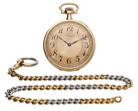 H. R. Ekegren, Geneva, Made for J. E. Caldwell & Co. Philadelphia. A gold open-faced keyless watch with chain, circa...