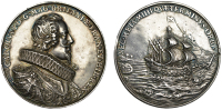 Dominion of the Sea, 1630, a cast silver medal by N. Briot, bust of Charles I right with long beard, rev. ship in...