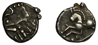 Continental Iron Age, EASTERN GAUL, Sequani, Togirix, c. mid 1st Century BC, Quinarius, celticised head of Roma...