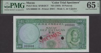 Banco Nacional Ultramarino, Macau, colour trial 10 Patacas, ND (1958), serial number 000000, red SPECIMEN overprint,...