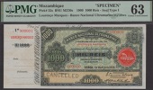 Banco Nacional Ultramarino, Mozambique, printers archival specimen 1000 Reis, 1 March 1909, serial number range...