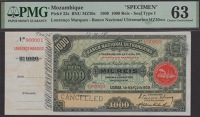 Banco Nacional Ultramarino, Mozambique, printers archival specimen 1000 Reis, 1 March 1909, serial number range...