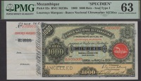 Banco Nacional Ultramarino, Mozambique, printers archival specimen 1000 Reis, 1 March 1909, serial number range...